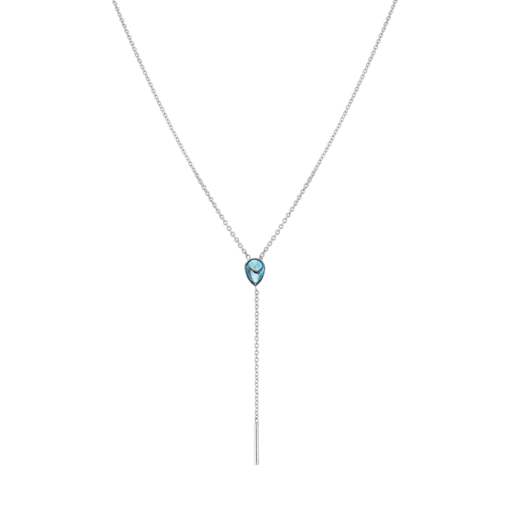 Marrow Fine Jewelry London Blue Topaz Oval Lariat Chain Necklace [White Gold]