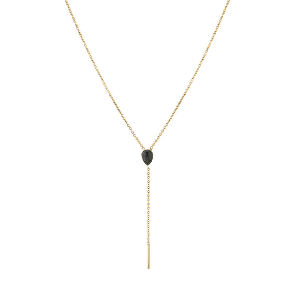 Marrow Fine Jewelry Black Onyx Pear Lairat Chain Necklace [Yellow Gold]