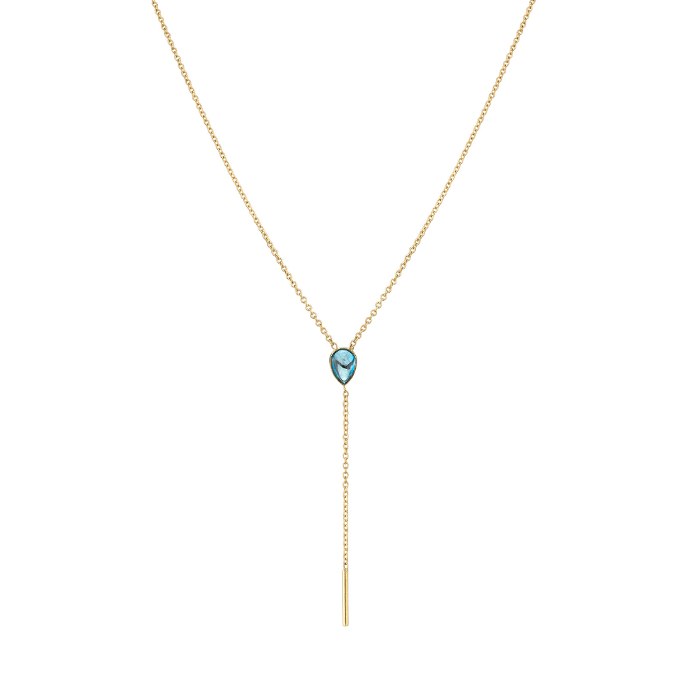 Marrow Fine Jewelry London Blue Topaz Oval Lariat Chain Necklace [Yellow Gold]