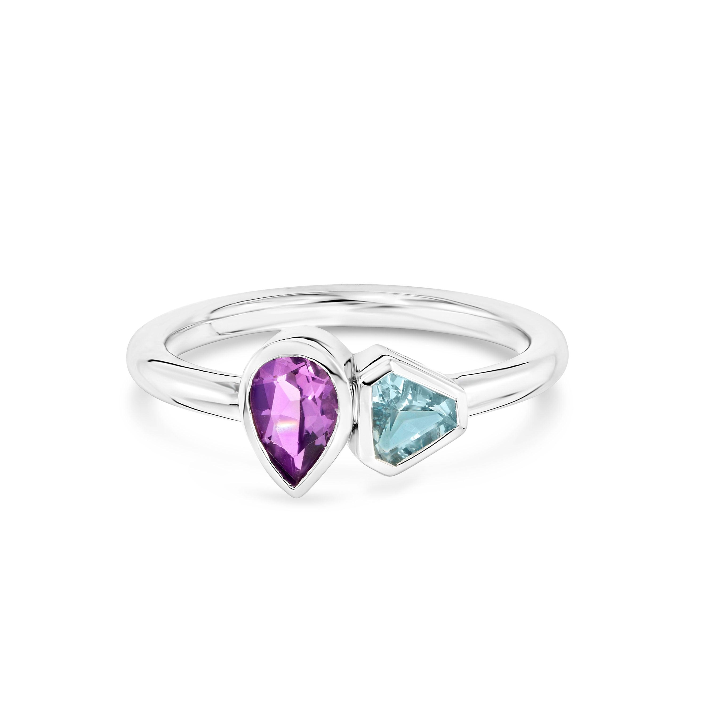 Marrow Fine Jewelry Amethyst Aquamarine Shield Toi Et Moi [White Gold]