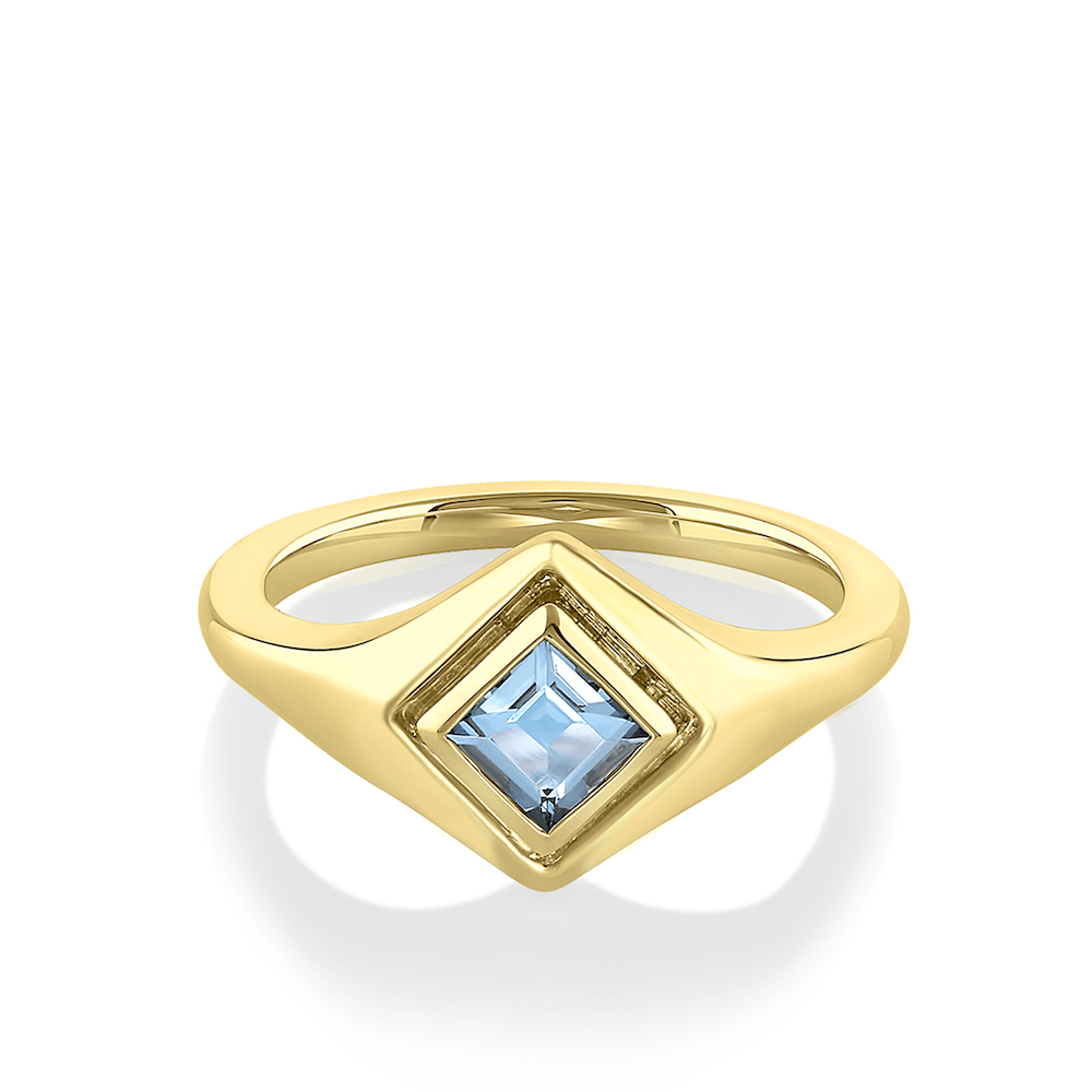 Marrow Fine Jewelry Something Blue Aquamarine Carré Gold Signet Ring [Yellow Gold]