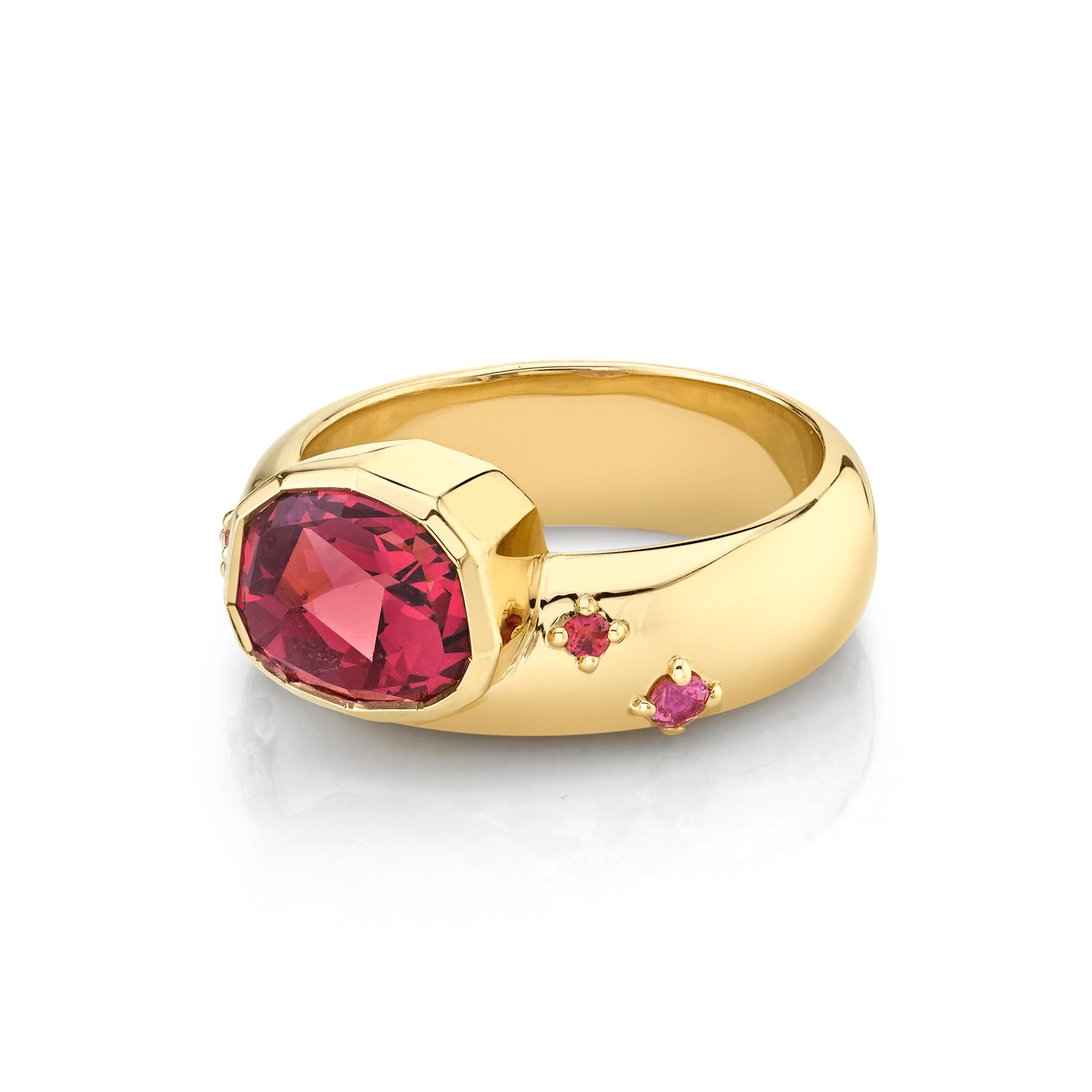 Marrow Fine Jewelry Red Spinel Bezel Ring And Sapphire Band [Yellow Gold]