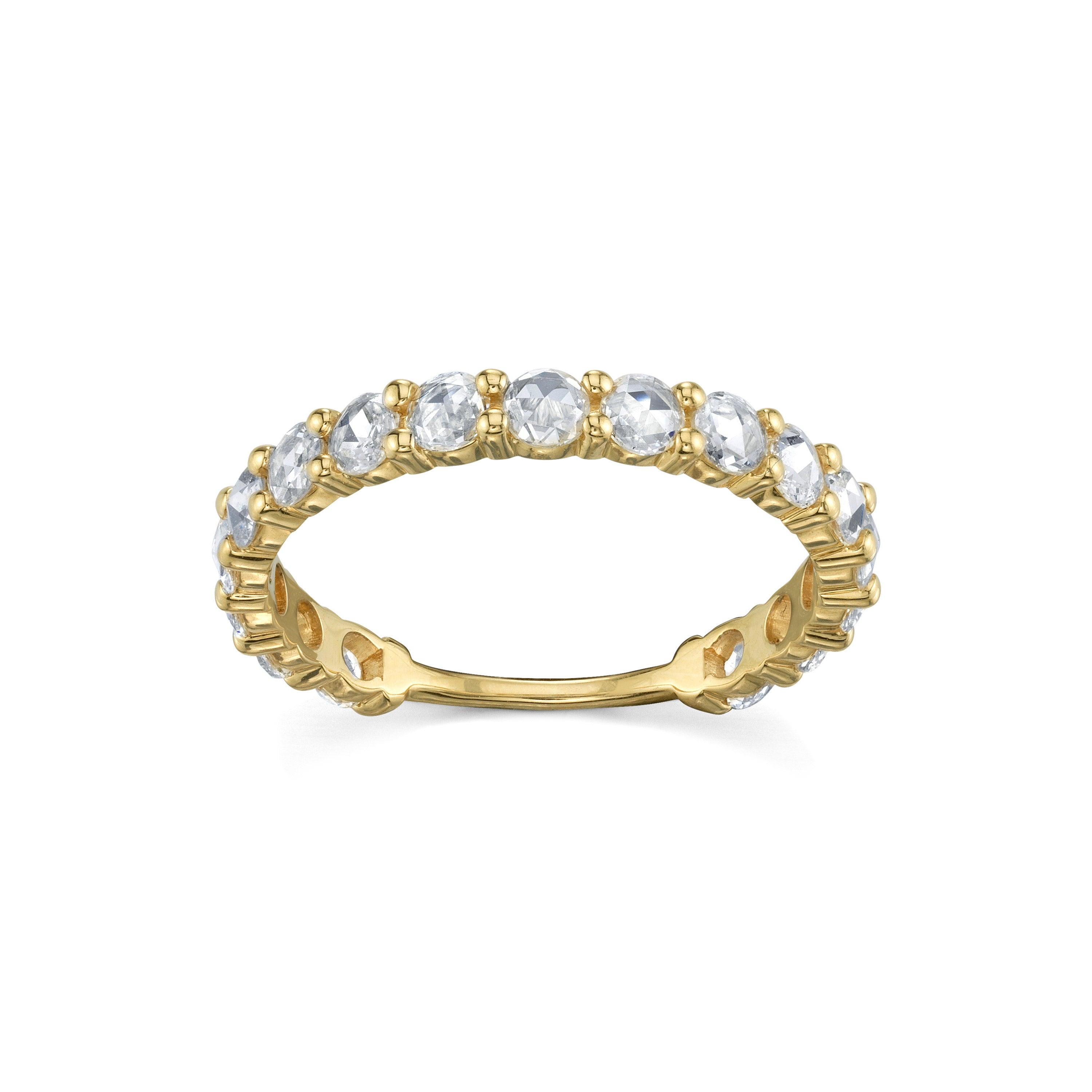 Marrow Fine Jewelry White Diamond Rose Cut Three Quarter Eternity Wedding Stacking Band [Yellow Gold]