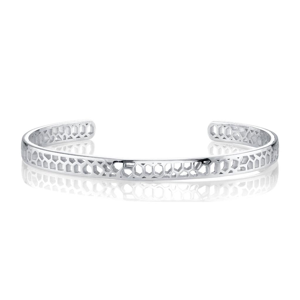 Marrow Fine Jewelry  Solid Gold Vintage Lace Milgrain Cuff Bracelet [White Gold]