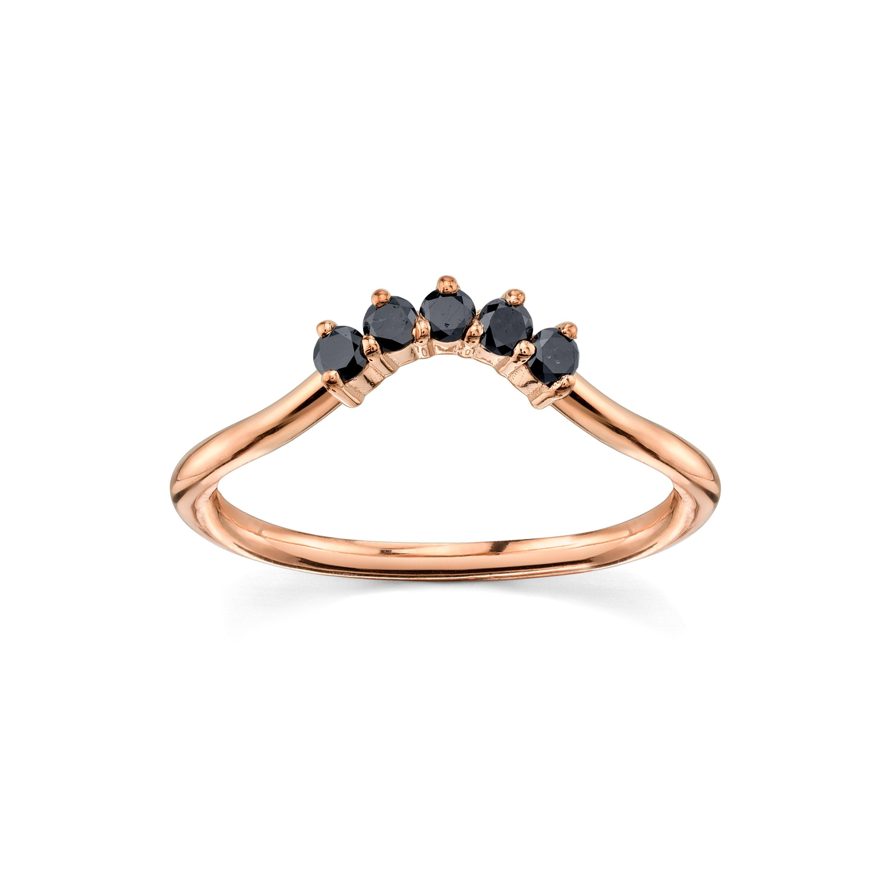 Marrow Fine Black Diamond Dainty Crown Stacking Band [Rose Gold]