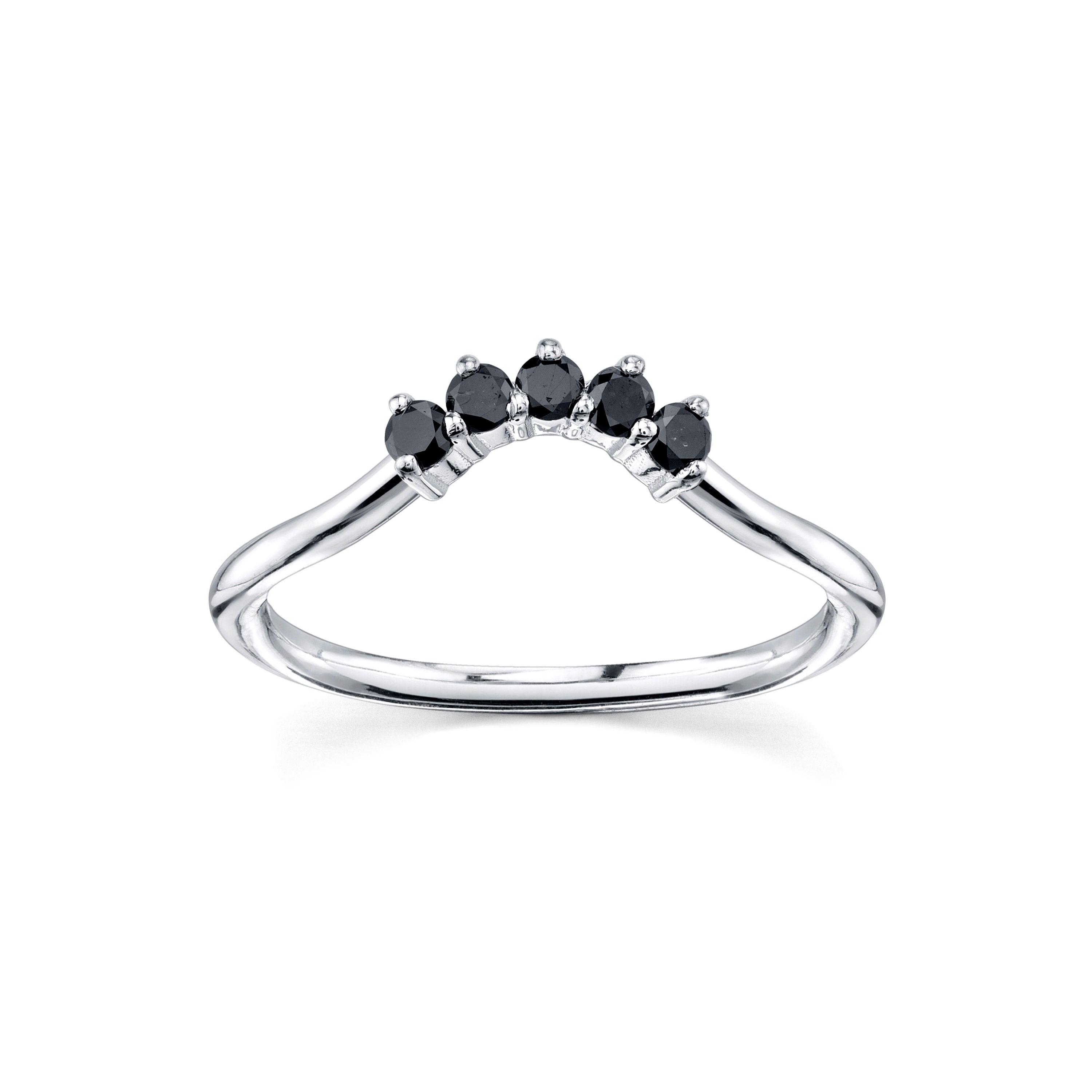 Marrow Fine Black Diamond Dainty Crown Stacking Band [White Gold]