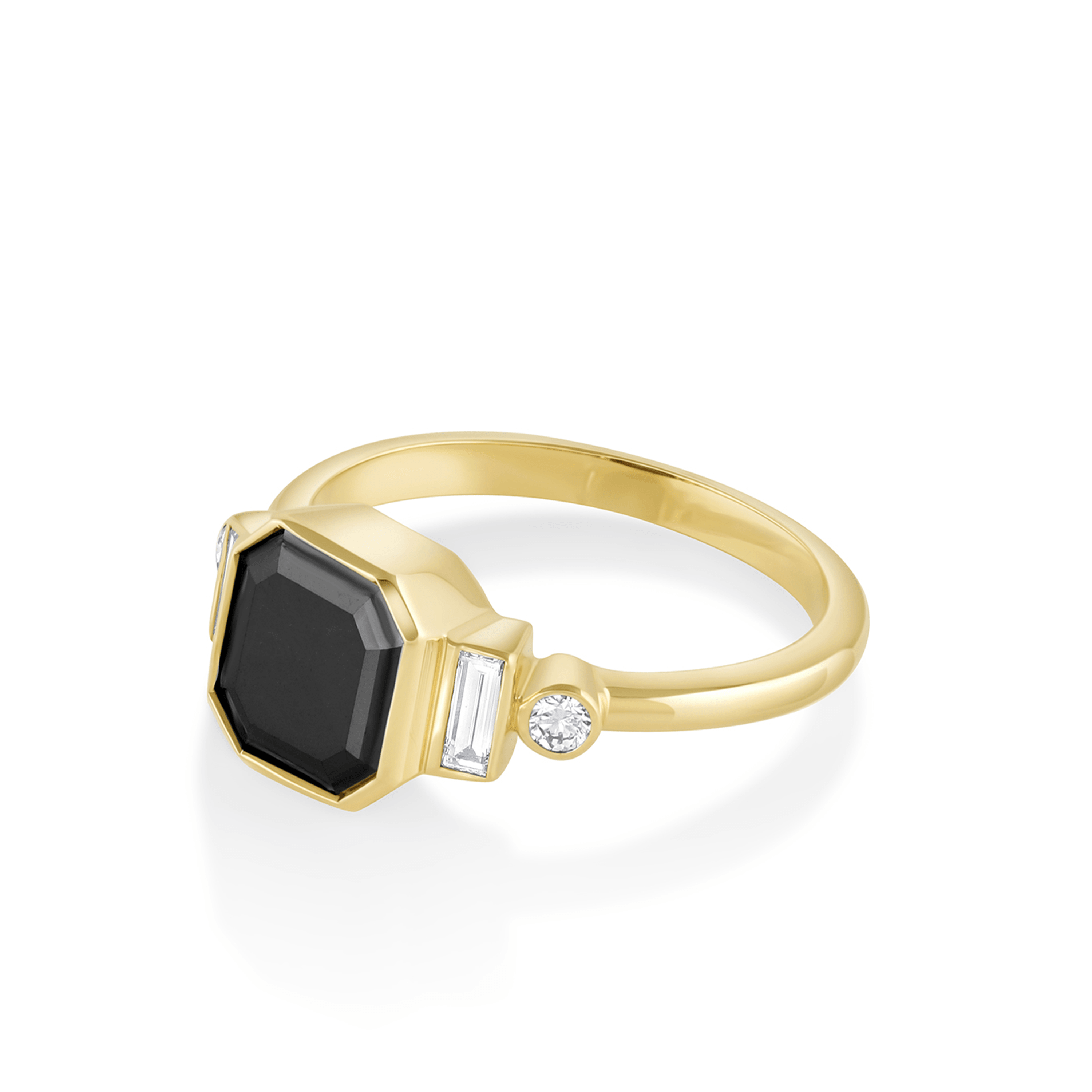 Black-Diamond-asscher-Engagement-Ring  side view[YELLOW GOLD]