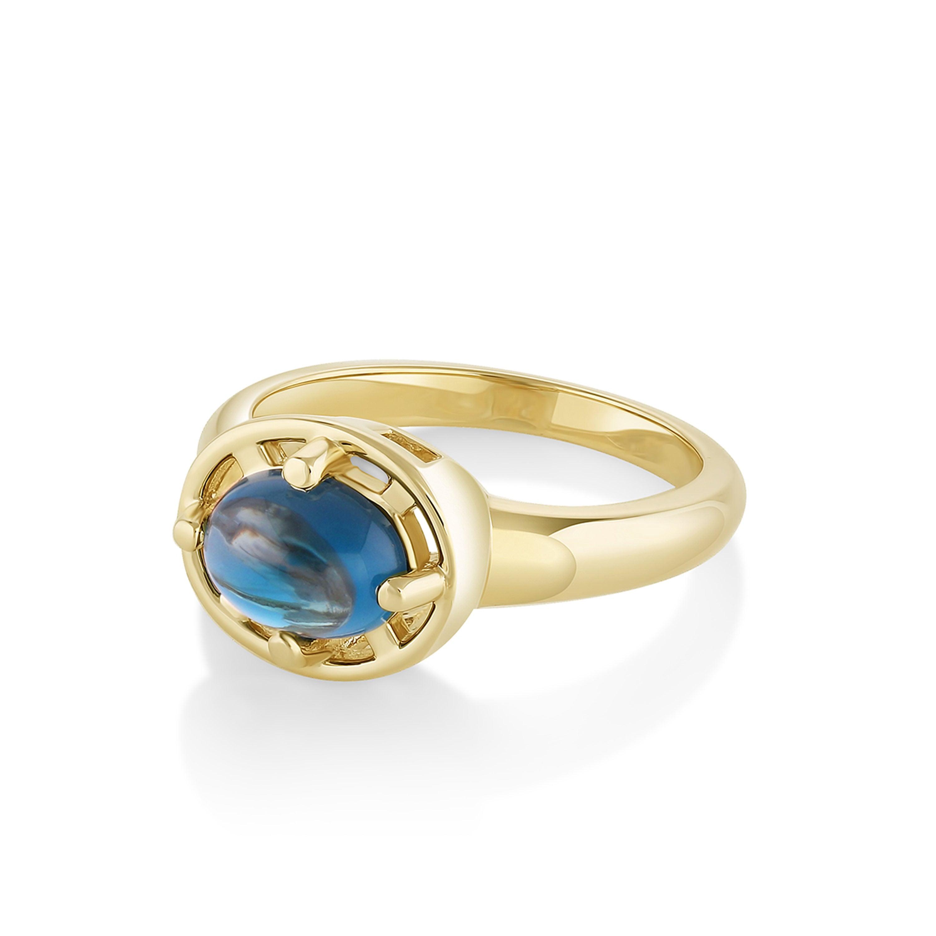 Marrow Fine Jewelry Blue Topaz Cabochon Georgia Setting Ring [Yellow Gold]