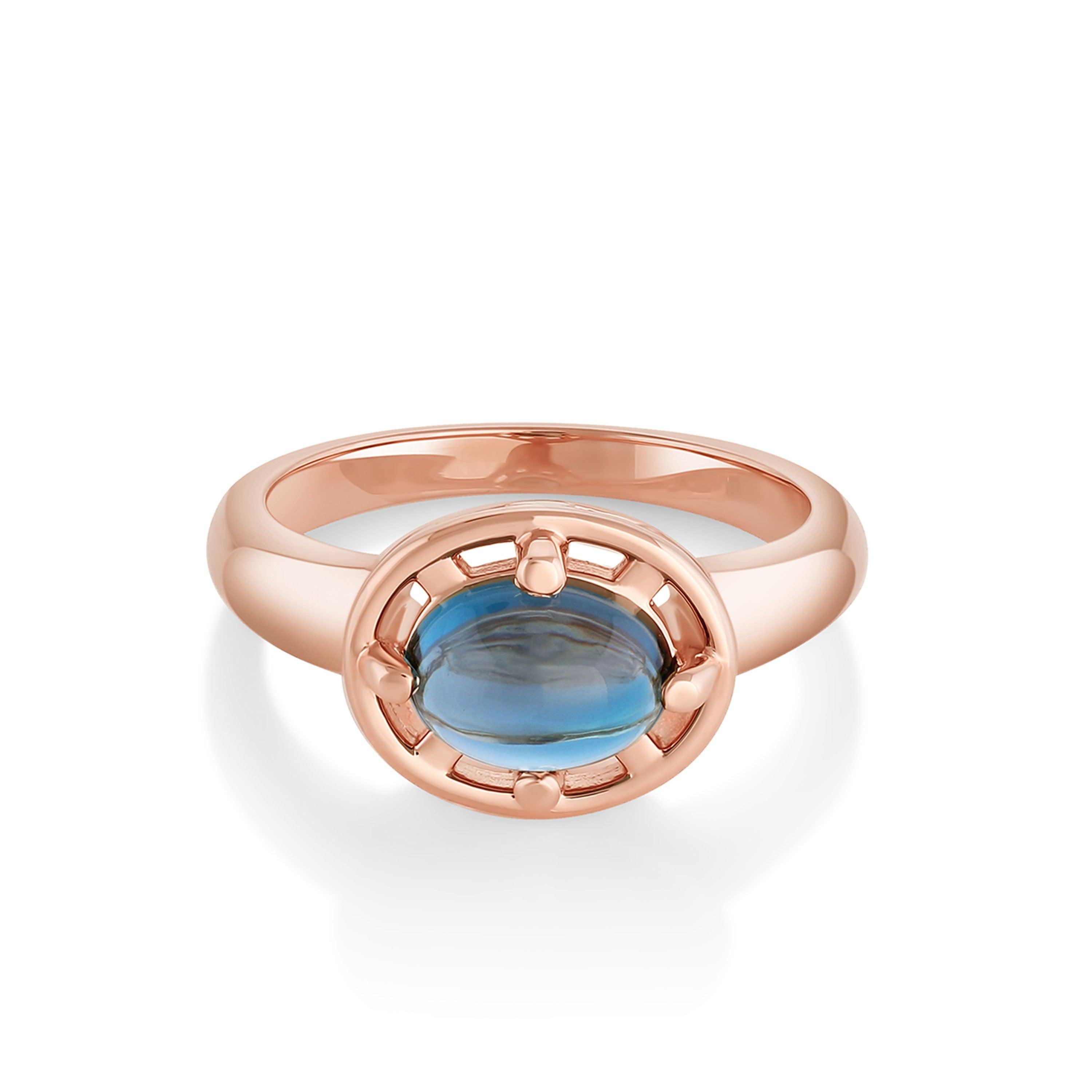 Marrow Fine Jewelry Blue Topaz Cabochon Georgia Setting Ring [Rose Gold]