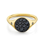 Marrow Fine Jewelry Black Diamond New Moon Phase Signet Ring with Stars [Yellow Gold]