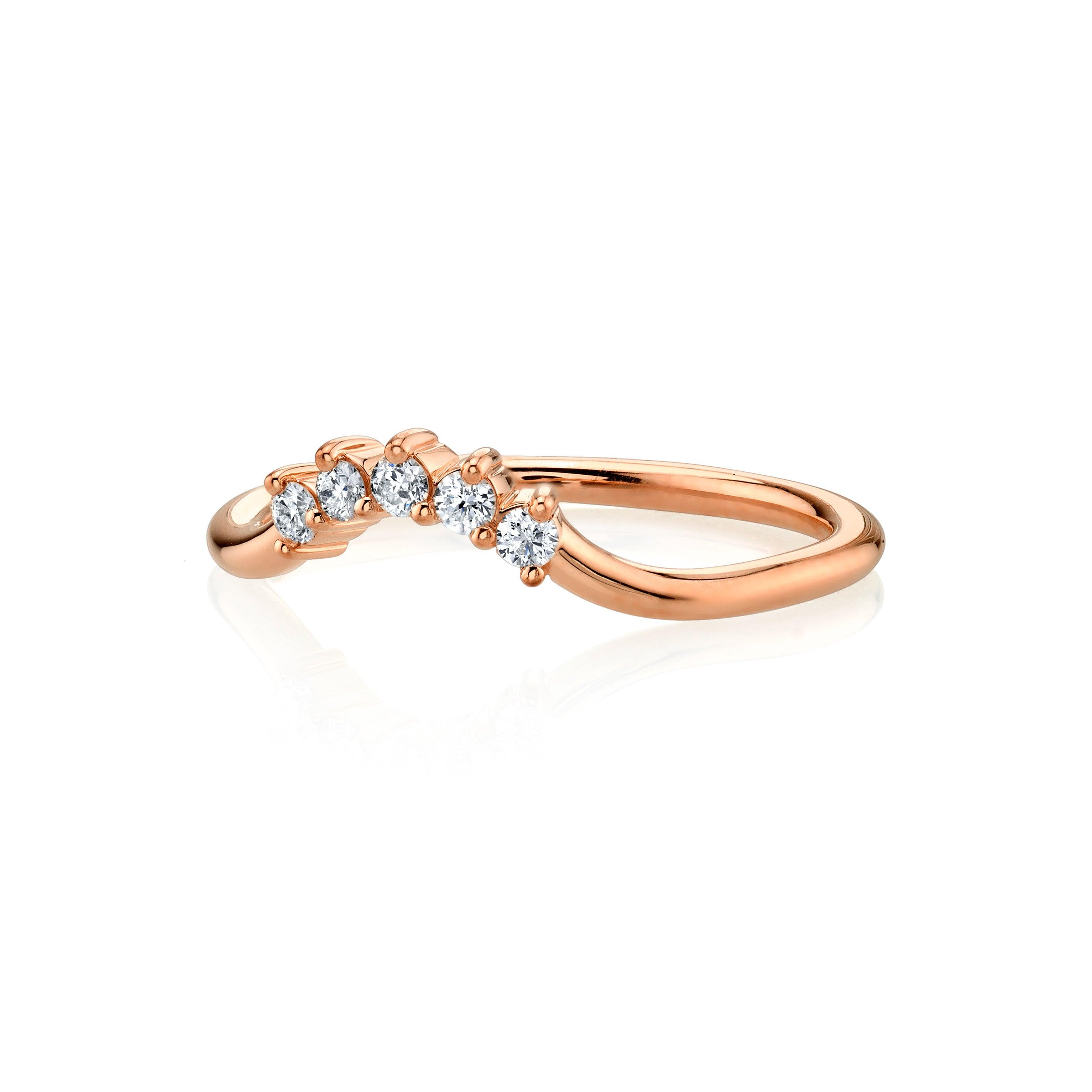 Marrow Fine Jewelry White Diamond Five Stone Dainty Solid Gold Stacking Wedding Band [Rose Gold]