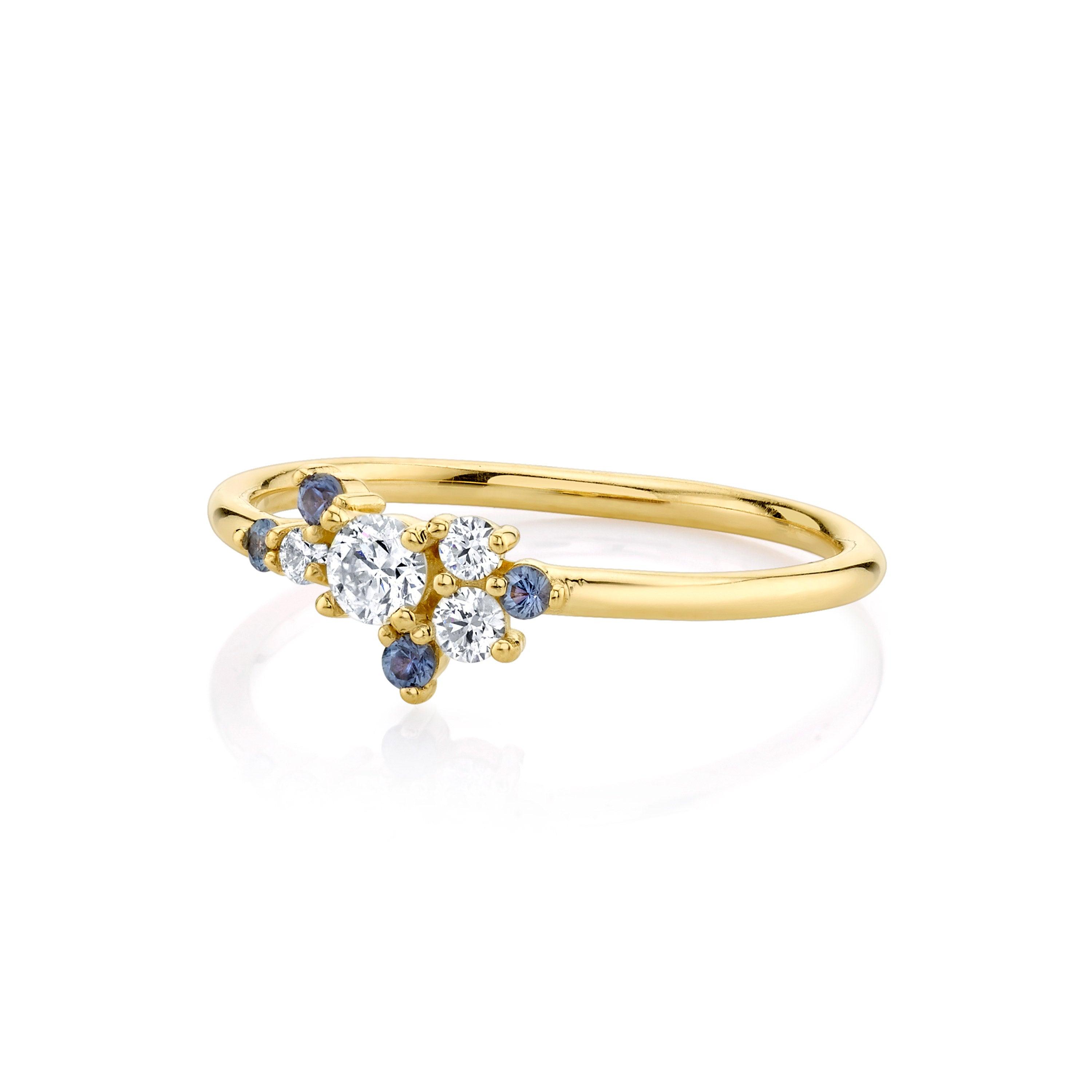 Marrow Fine Jewelry Mini Blue Sapphire White Diamond Vintage Cluster Ring [Yellow Gold]