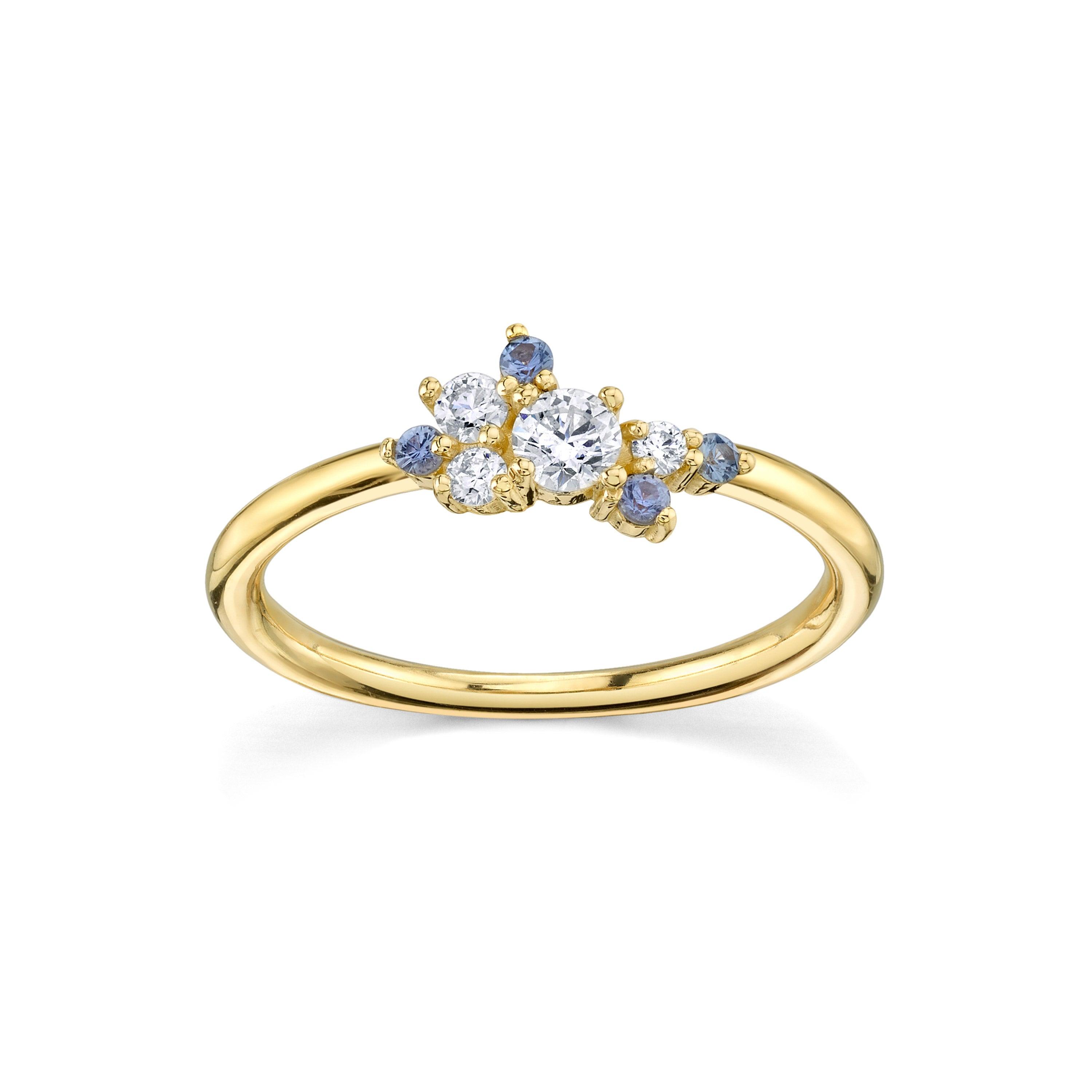 Marrow Fine Jewelry Mini Blue Sapphire White Diamond Vintage Cluster Ring [Yellow Gold]