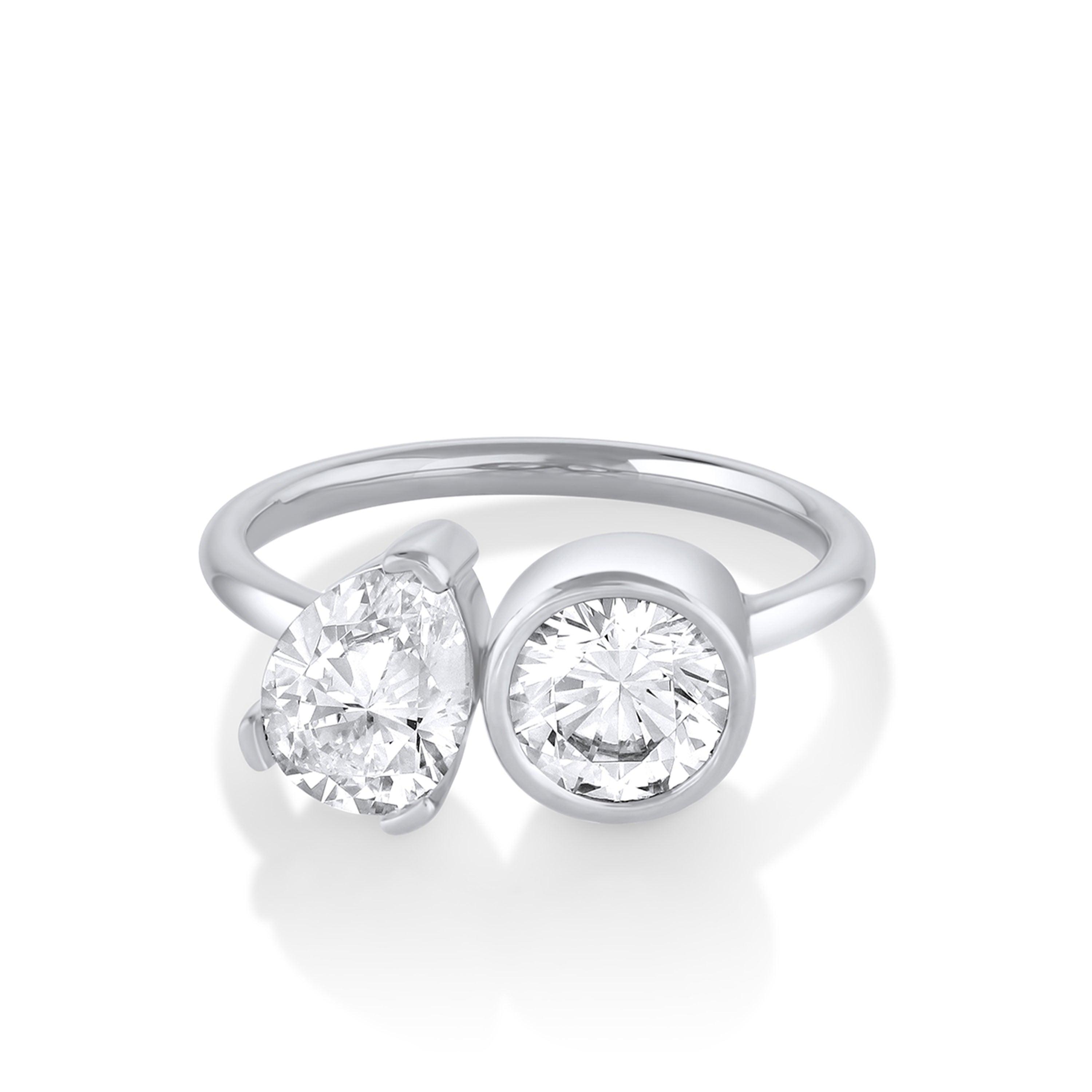 Marrow Fine Jewelry Chloe White Diamond Bezel And Prong Detailing Toi Et Moi Engagement Ring [White Gold]