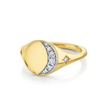 Marrow Fine Jewelry White Diamond Crescent Moon Phase Signet Ring [Yellow Gold]