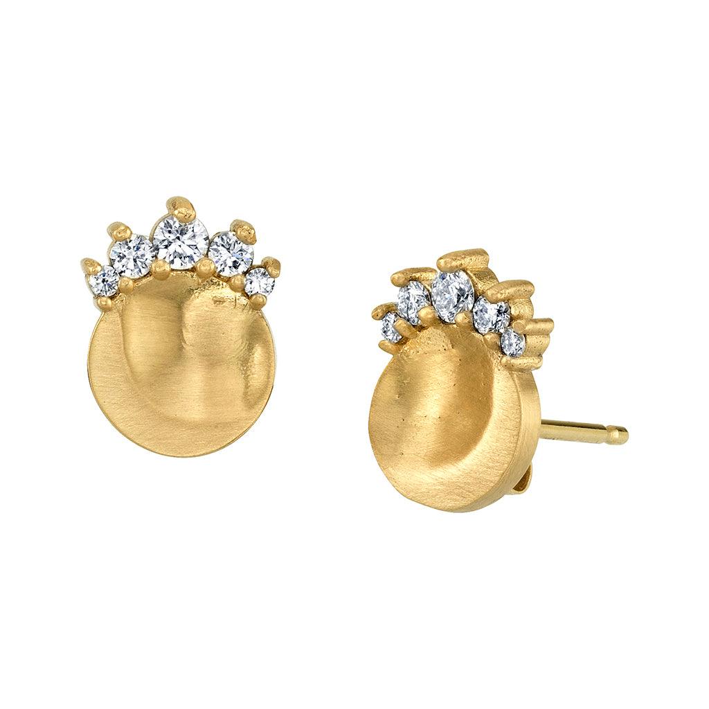 Marrow Fine Jewlery Circular Gold White Diamond Stud Earrings [Yellow Gold]