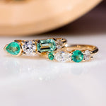 Pear Emerald and White Diamond Linear Cluster Ring - Marrow Fine