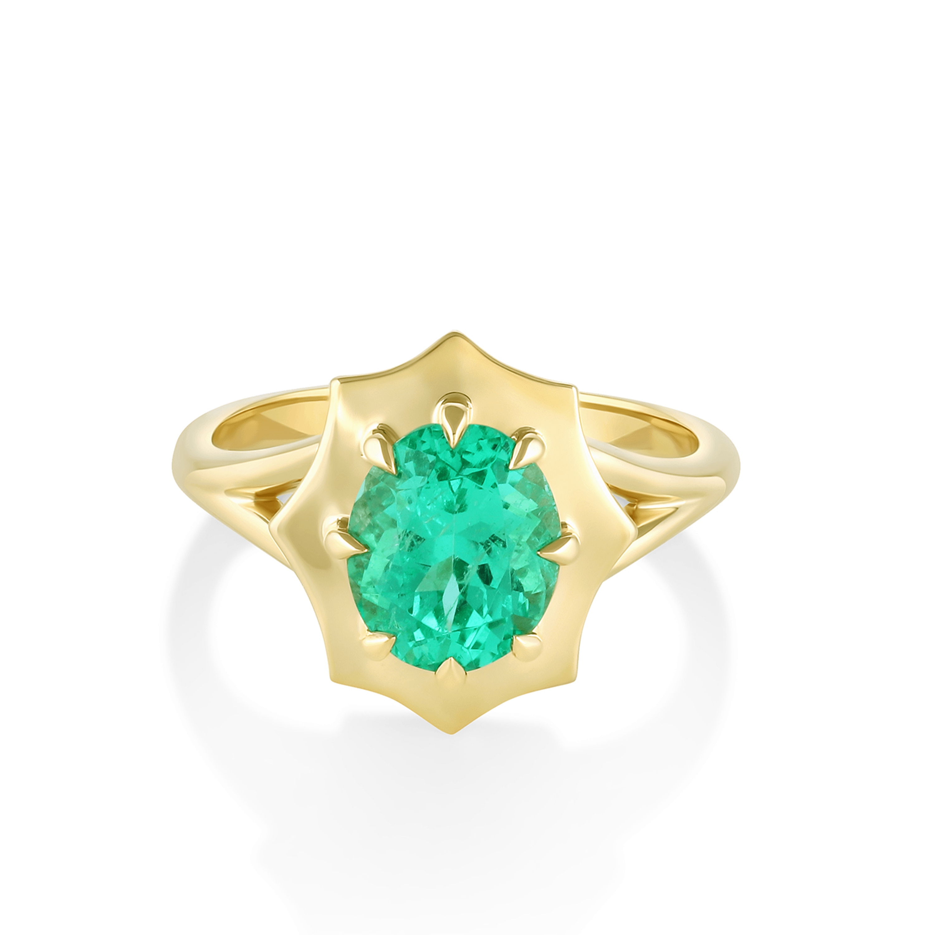 Marrow Fine Jewelry Emerald French Mirror Ring [Yellow Gold]