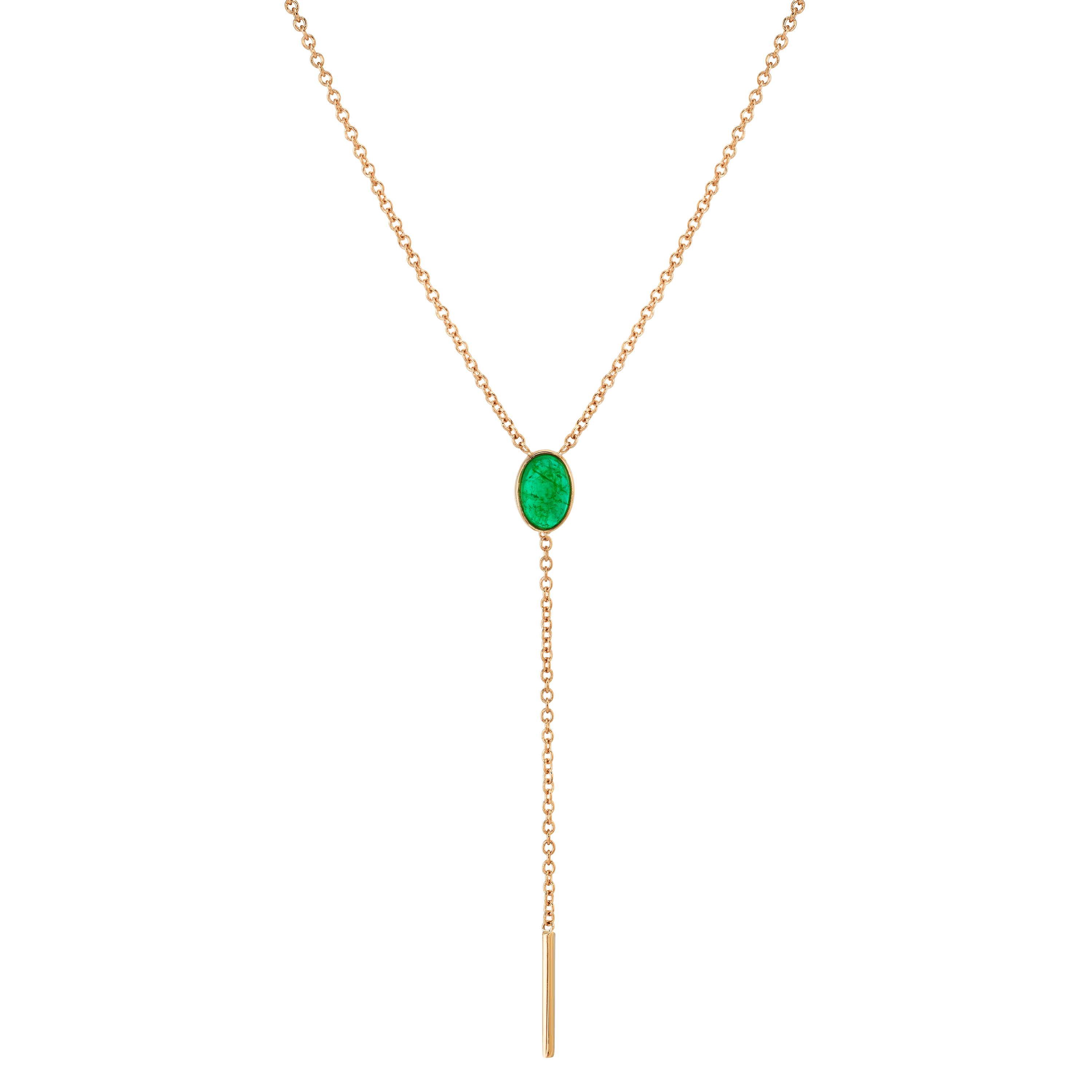 Marrow Fine Jewelry Emerald Oval Lariat Necklace [Rose Gold]