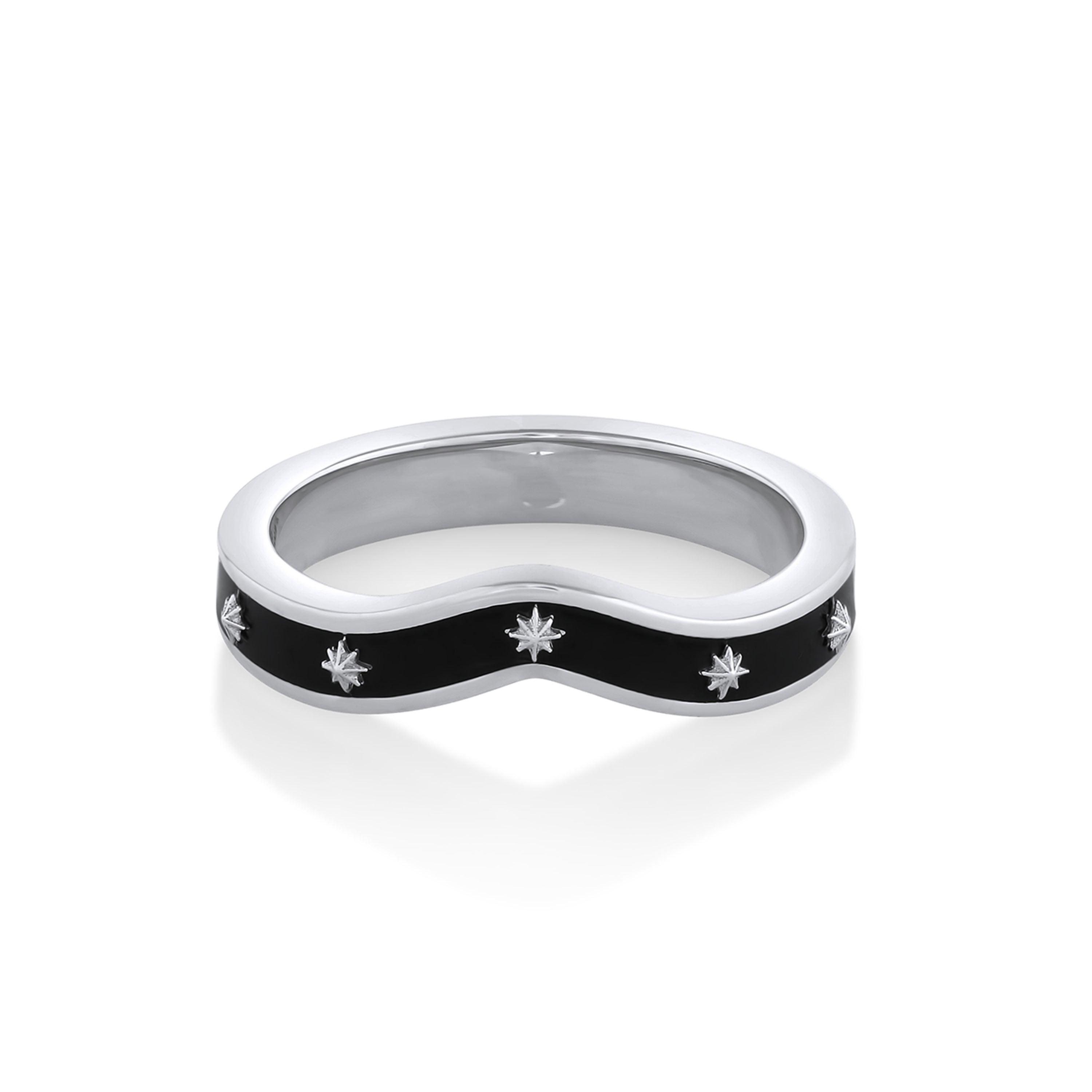 Marrow Fine Jewelry Étoile Curved Black Enamel Band [White Gold]