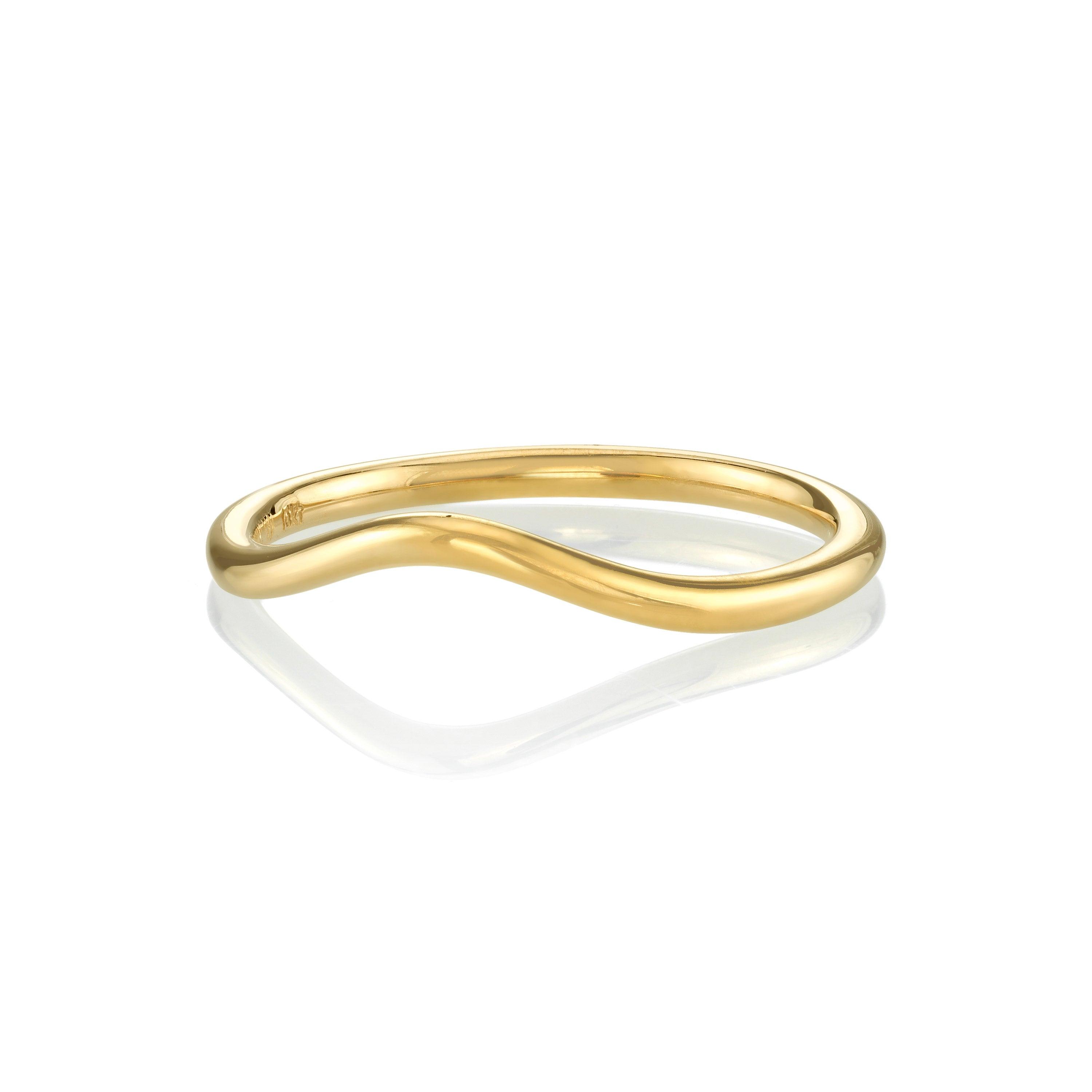 Marrow Fine Jewelry Dainty Everyday Wave Shaped Stacking Band Ring [Yellow Gold]