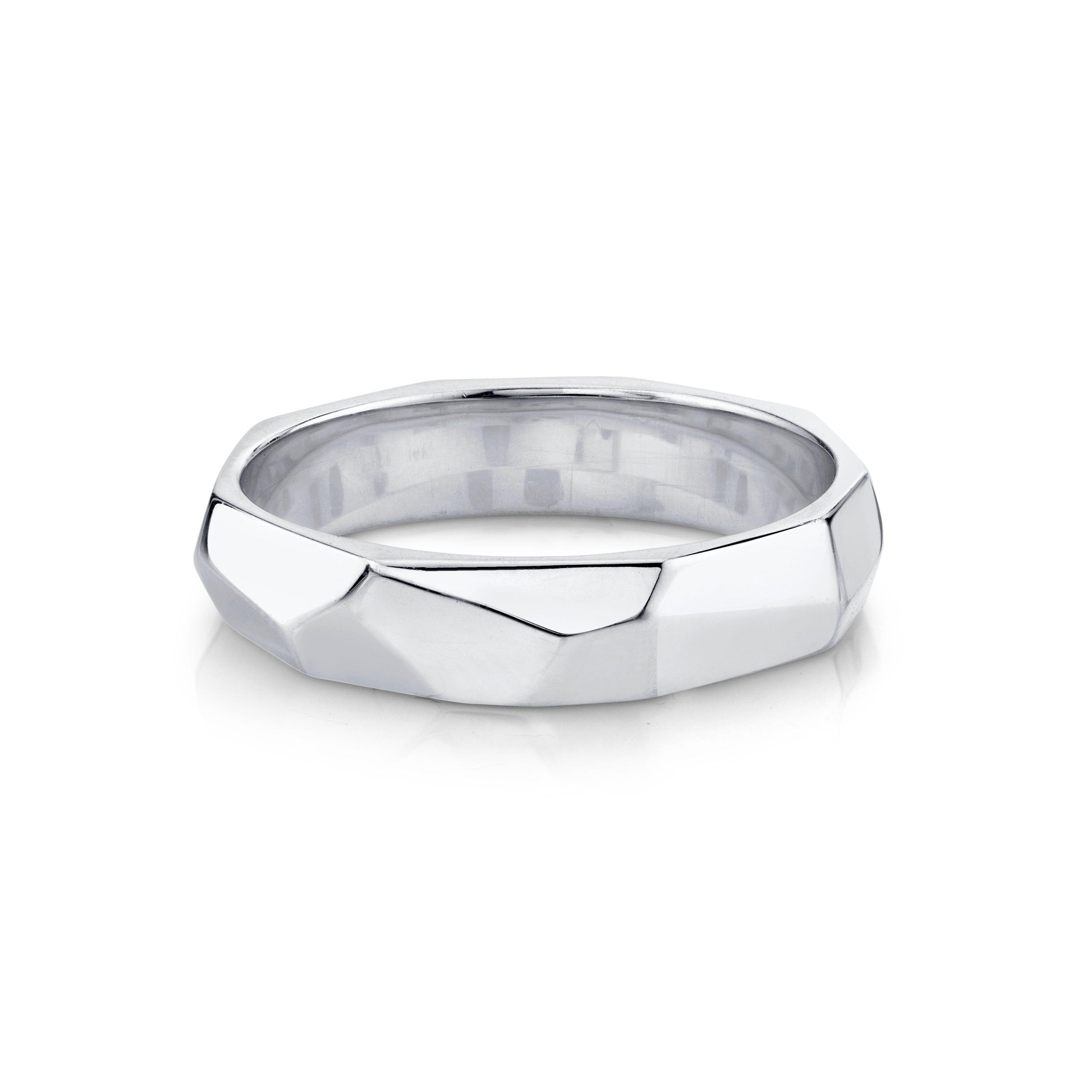 5mm Hand Carved Geo Band [White Gold]