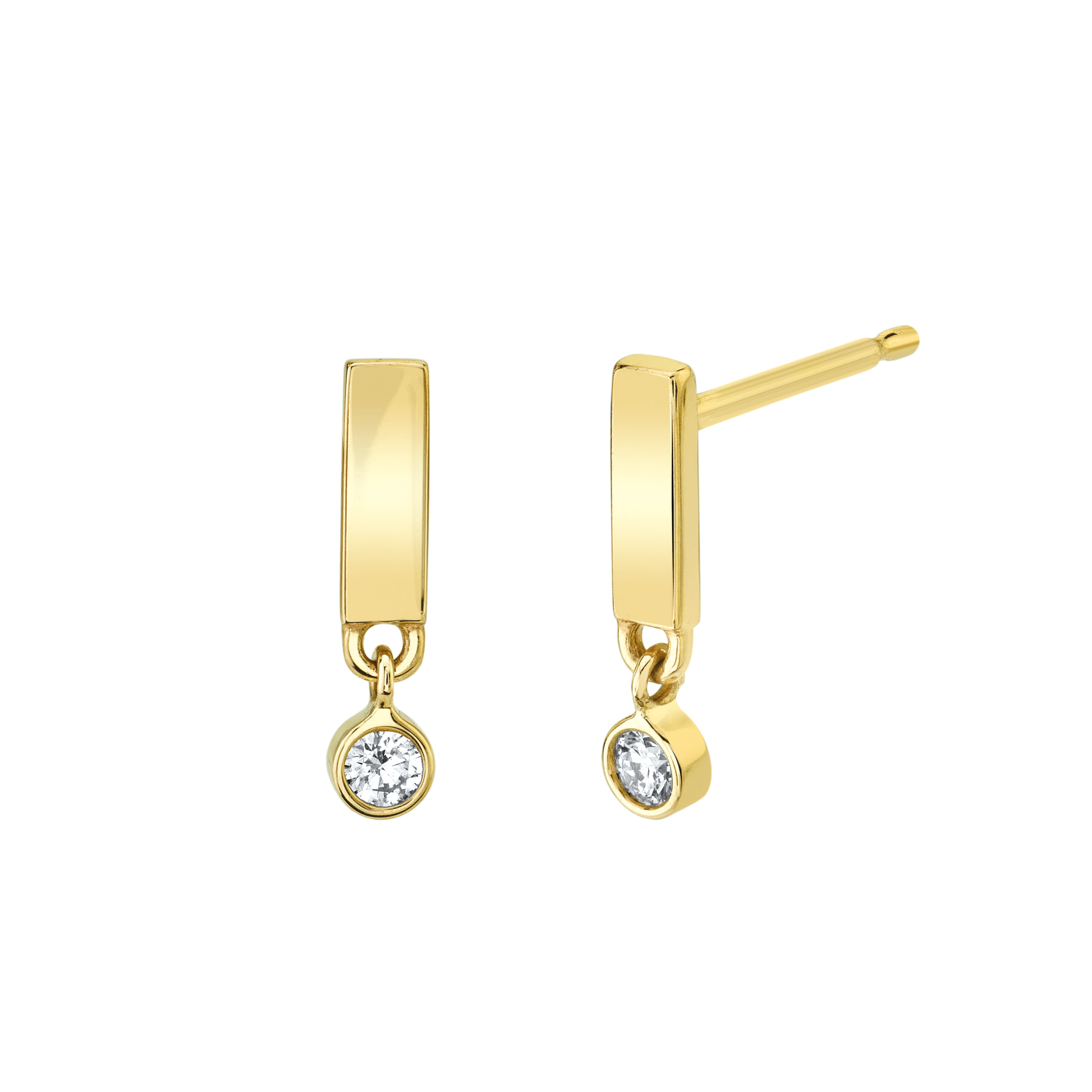 Marrow Fine Jewelry Solid Gold Rectangle Stud Earrings with White Diamond Charm [Yellow Gold]