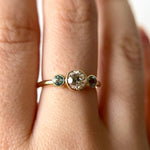 Old Euro Diamond & Beryl Bezel Three-Stone Ring - Marrow Fine