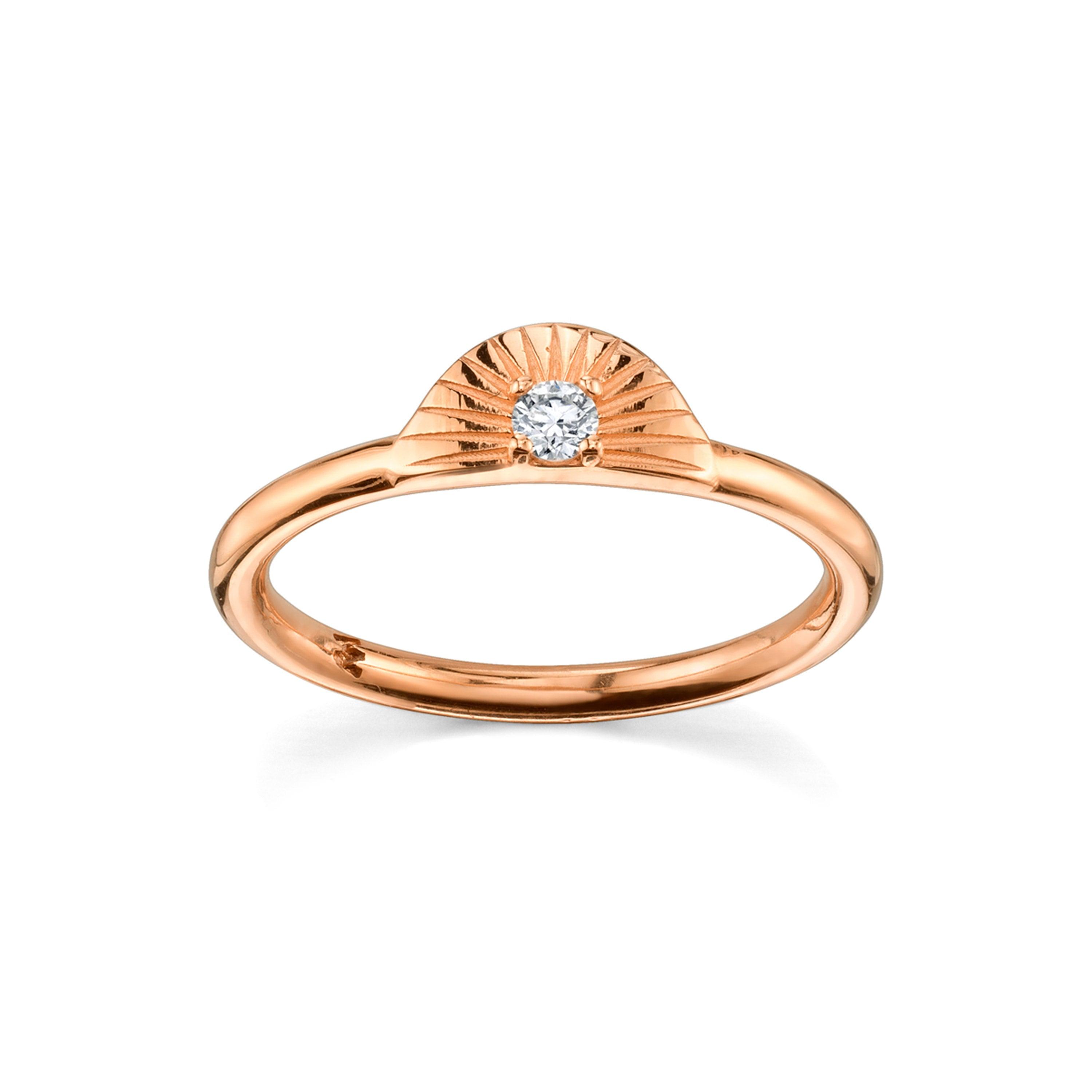 Marrow Fine Dainty Solid Gold Illuminaton Art Deco Arch Stacking Ring With White Diamond Accent [Rose Gold]