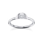 Marrow Fine Dainty Solid Gold Illuminaton Art Deco Arch Stacking Ring With White Diamond Accent [White Gold]