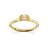 Marrow Fine Dainty Solid Gold Illuminaton Art Deco Arch Stacking Ring With White Diamond Accent [Yellow Gold]