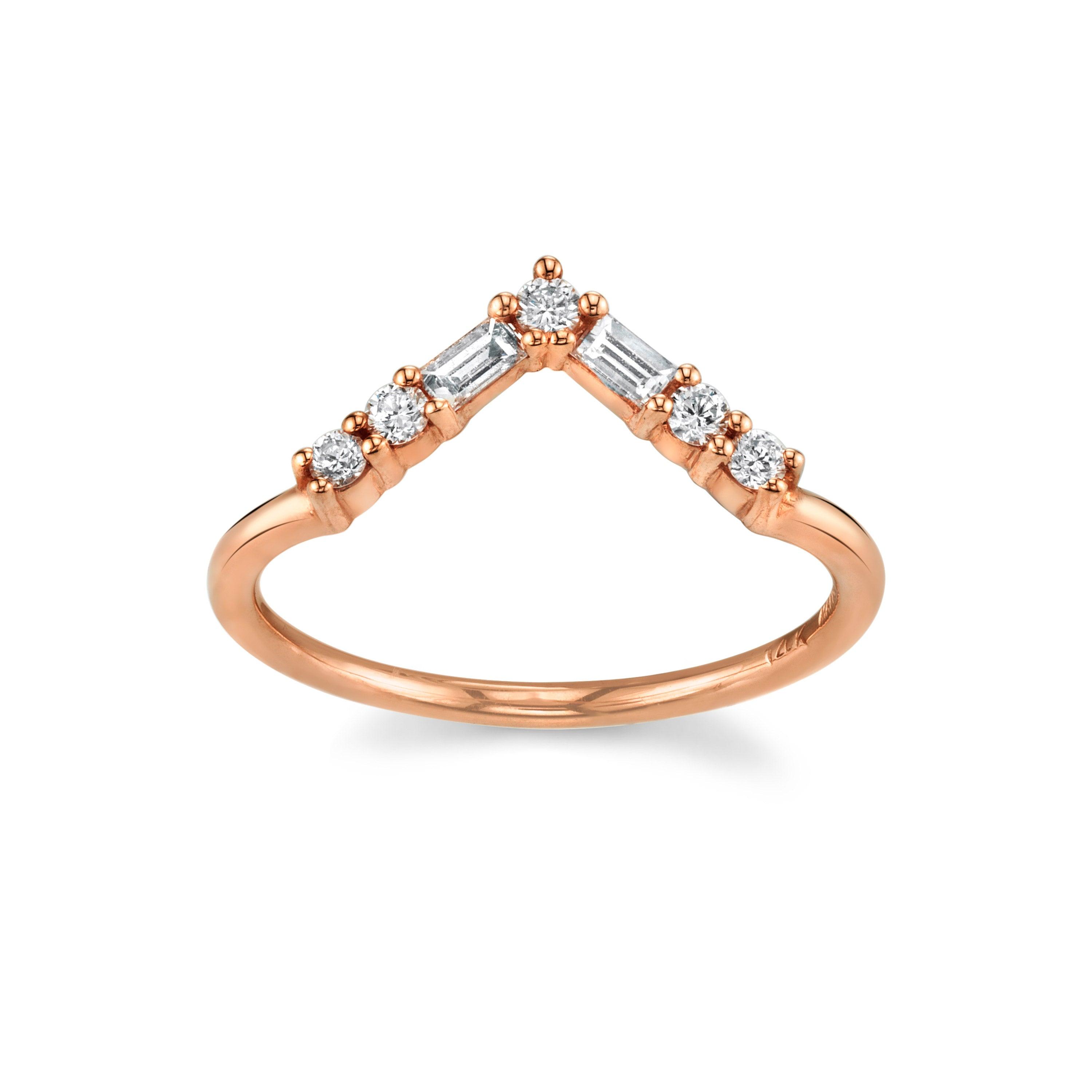 Marrow Fine Jewelry White Diamond Baguette And Rounds Triangle Stacking Wedding Band [Rose Gold]