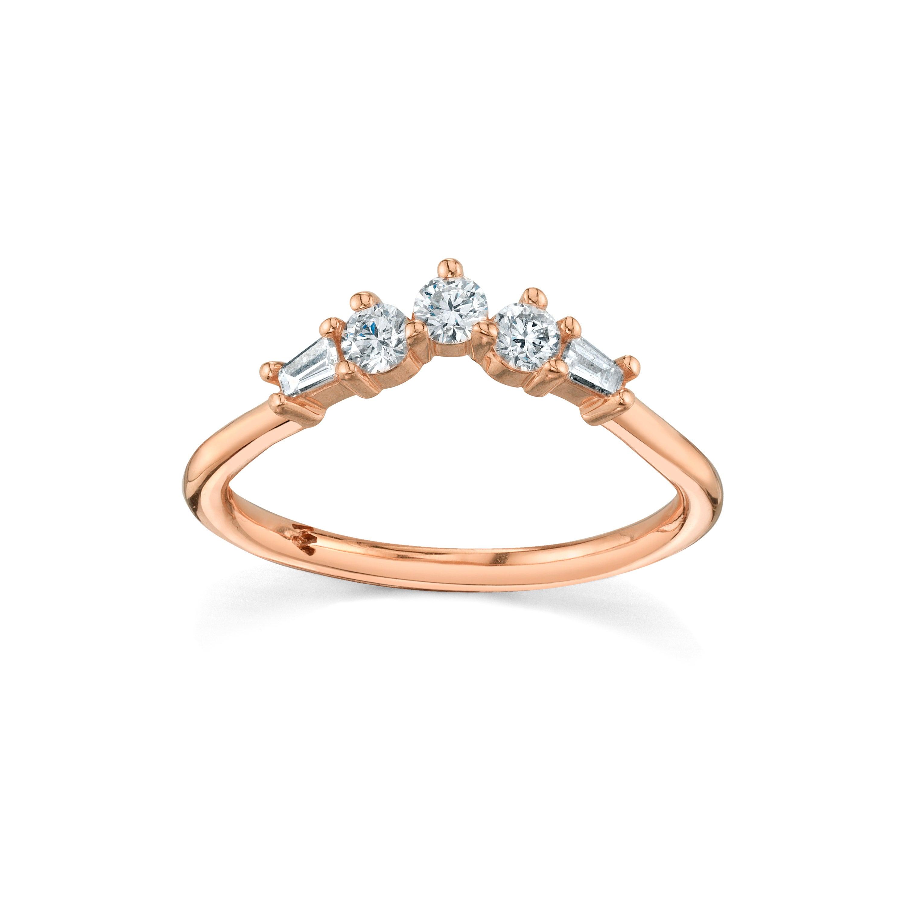 Marrow Fine Jewelry Art Deco White Diamond Rounds And Tapered Baguette Stacking Wedding Band [Rose Gold]