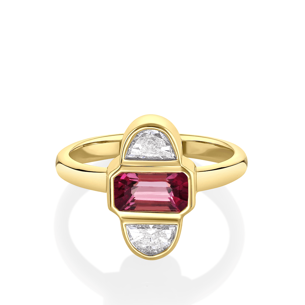 Marrow Fine Jewelry Ruby Half Moon Diamond Ring [Yellow Gold]