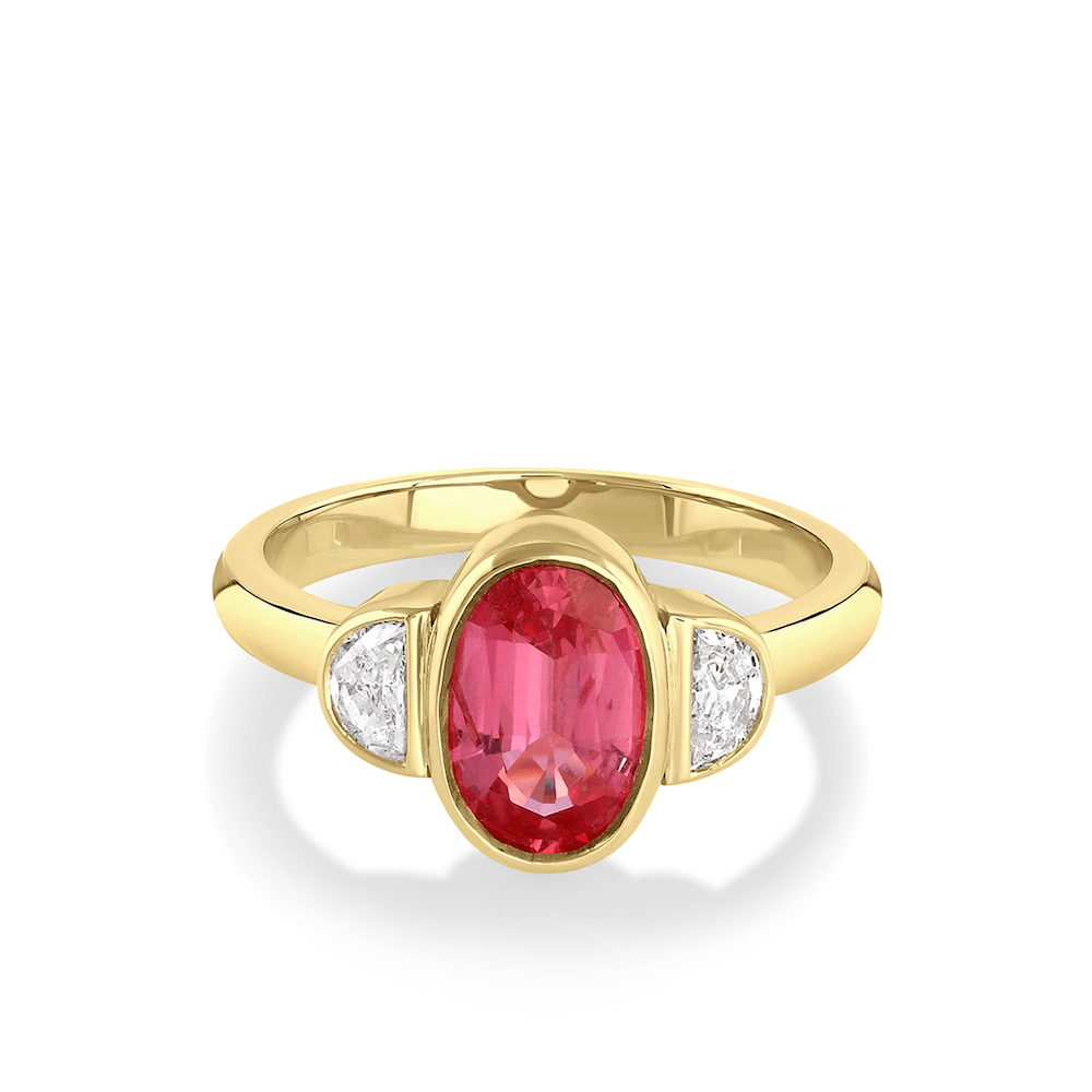 Marrow Fine Jewelry Ruby Diamond Oval Half Moon Ring [Yellow Gold]