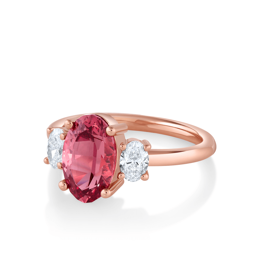 Marrow Fine Jewelry Garnet White Diamond Three Stone Ring [Rose Gold]