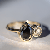 2.18ct Black Diamond Pear and Old Mine Cut Toi et Moi Ring - Marrow Fine