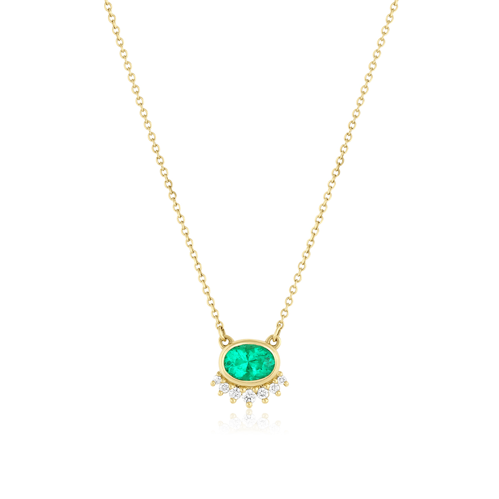 Marrow Fine Jewelry Emerald Oval White Diamonds Spray Sunrise Choker [Yellow Gold]