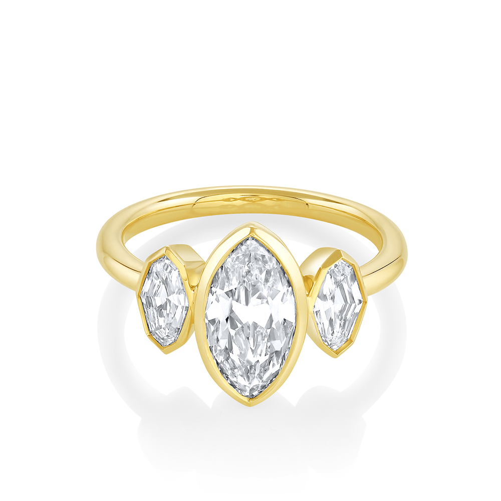 Marrow Fine Jewelry White Diamond Moval Three Stone Ring [Yellow Gold]