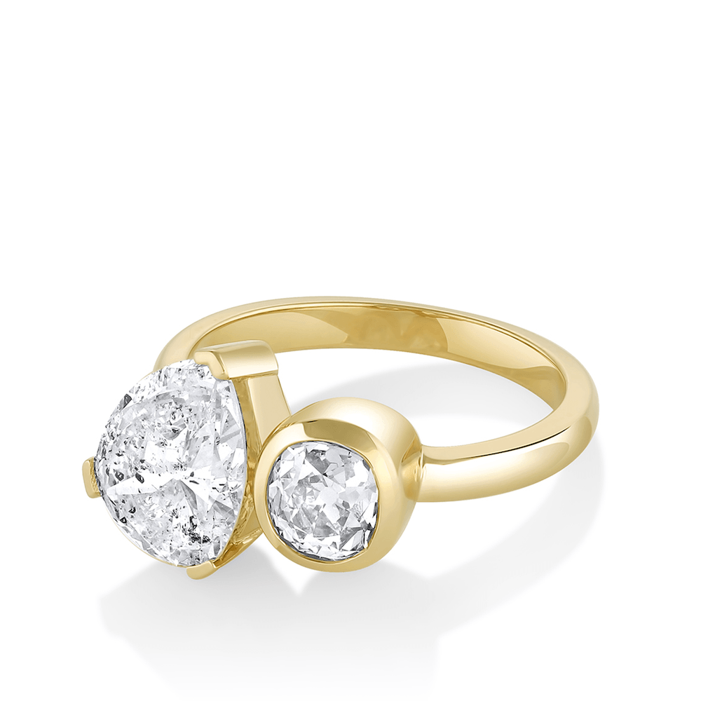 Marrow Fine Jewelry White Diamond Pear Toi Et Moi Old Mine Ring [Yellow Gold]