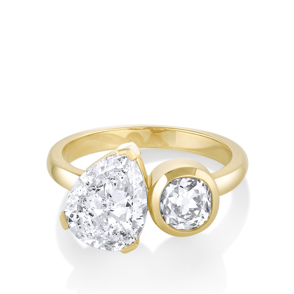 Marrow Fine Jewelry White Diamond Pear Toi Et Moi Old Mine Ring [Yellow Gold]