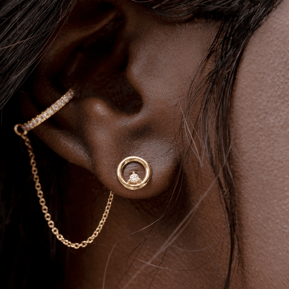 White Diamond Orbit Hoop Studs - Marrow Fine