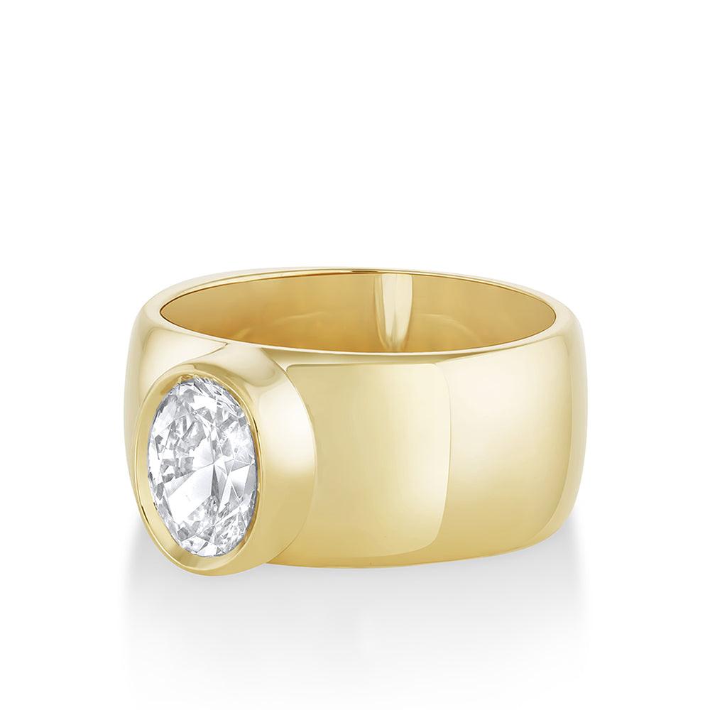 Marrow Fine Jewelry Harlow White Diamond Bezel Set Cigar Engagement Ring [Yellow Gold]