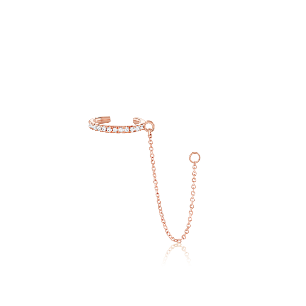 Marrow Fine Jewelry White Diamond Pavé Ear Cuff And Chain [Rose Gold]