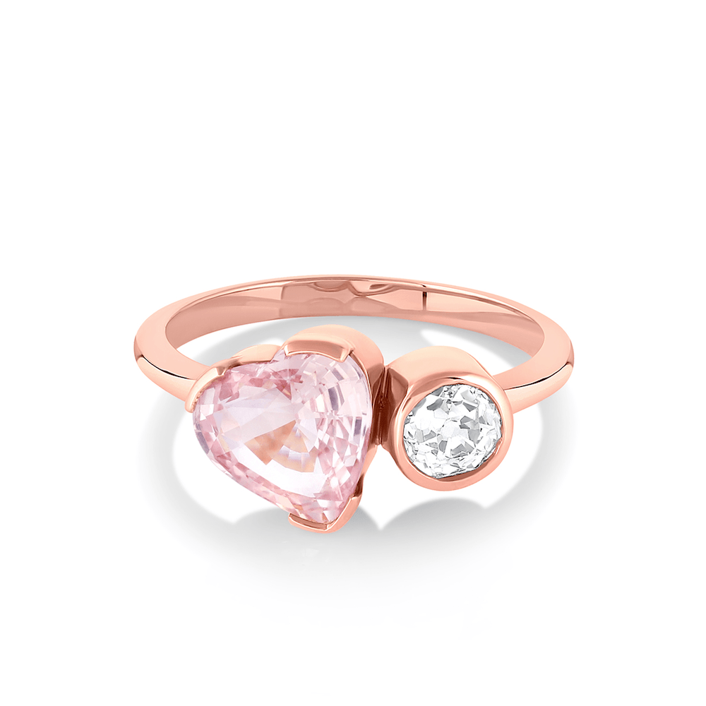 Marrow Fine Jewelry Sapphire Heart And Old Mine Cut Toi et Moi [Rose Gold]