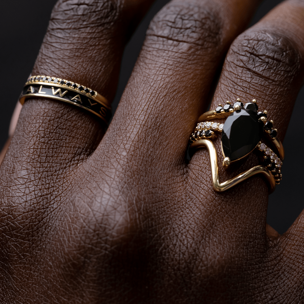 "Always" Gold Memory Ring – Black Enamel - Marrow Fine