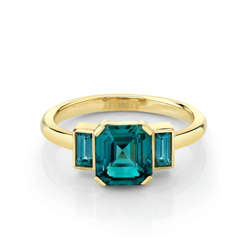 Marrow Fine Jewelry Teal Sapphire Asscher Baguette Ring [Yellow Gold]