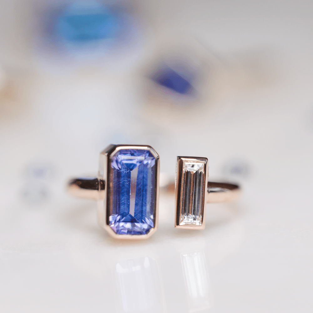 1.40ct Tanzanite & White Diamond Toi et Moi Ring - Marrow Fine