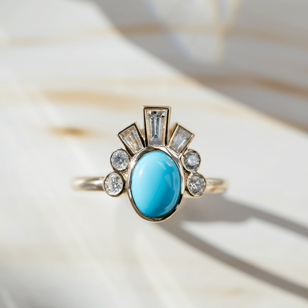 Turquoise & White Diamond Ballerina Headdress Ring - Marrow Fine