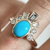 Turquoise & White Diamond Ballerina Headdress Ring - Marrow Fine